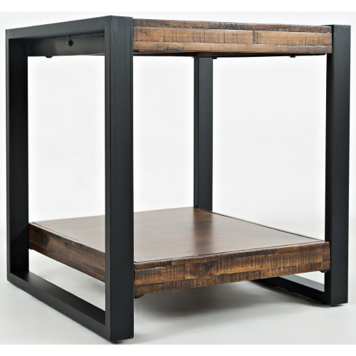 Loftworks End Table in Warm Distressed Wood with Square Steel Legs
